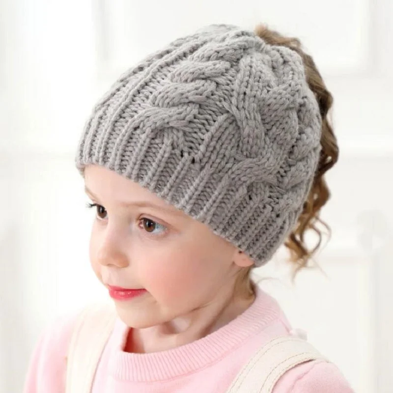 

Knotted ponytail hat for girls Kids winter cap Toddler beanie Girls winter hat Warm soft beanie hat ponytail knit beanies H196S