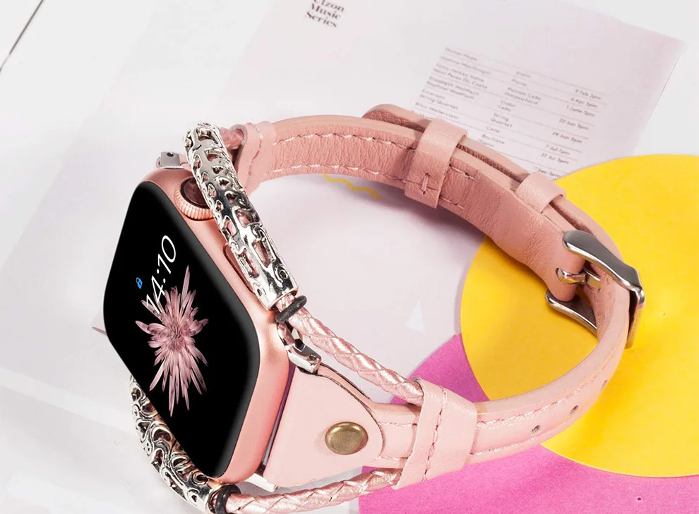 Ремешок из искусственной кожи для Apple Watch Series 5 4 3 винтажный плетеный браслет с