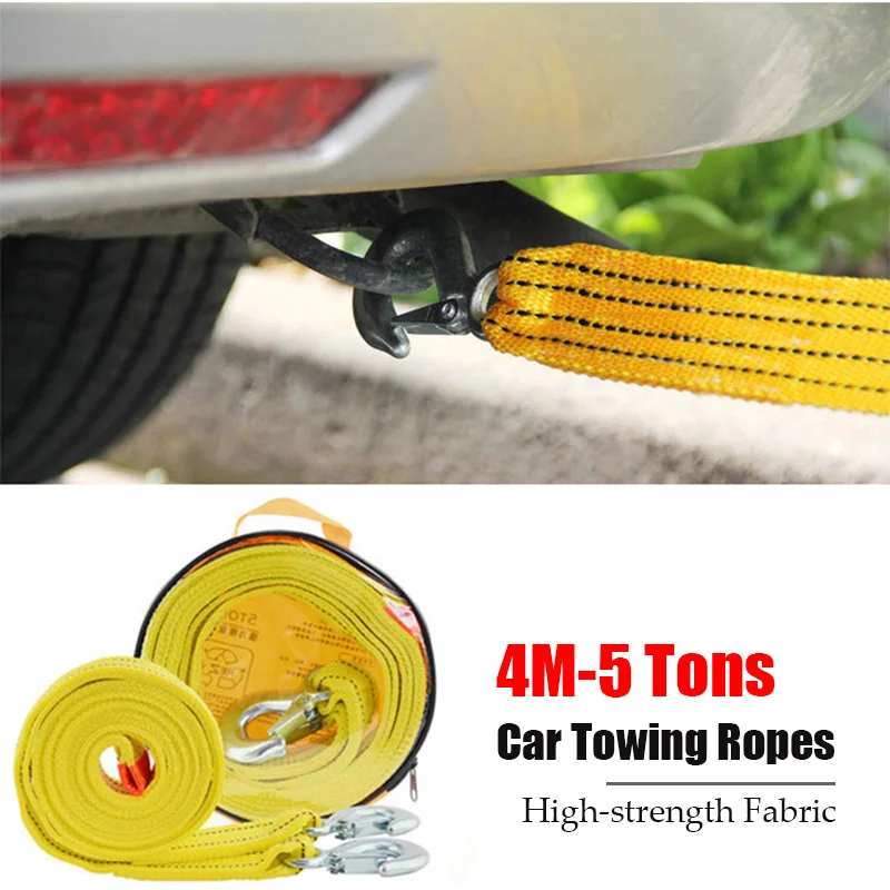 4M Heavy Duty 5 Ton Car Tow Towing Pull Rope Strap Double Layer Thicken Fabric Hooks Van Road Recovery Emergency Ropes | Автомобили и