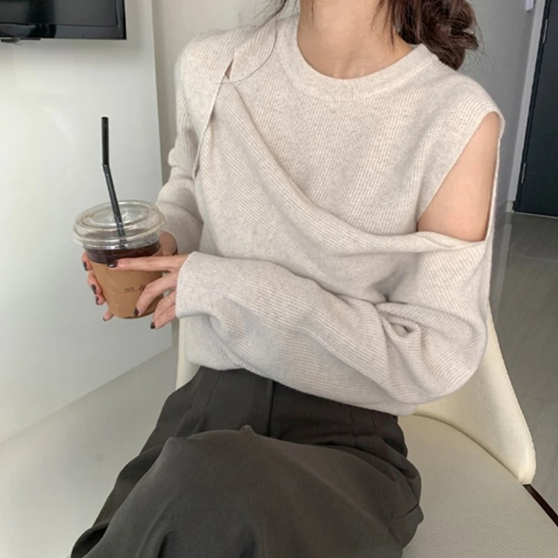 Woherb 2021 Новый однотонный сексуальный пуловер свитер с открытыми плечами