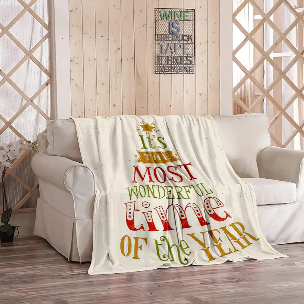 

Vintage Throw Blanket Christmas Tree of Holidays It's The Most Wonderful Time of The Year Flannel Lightweight Cozy Soft
