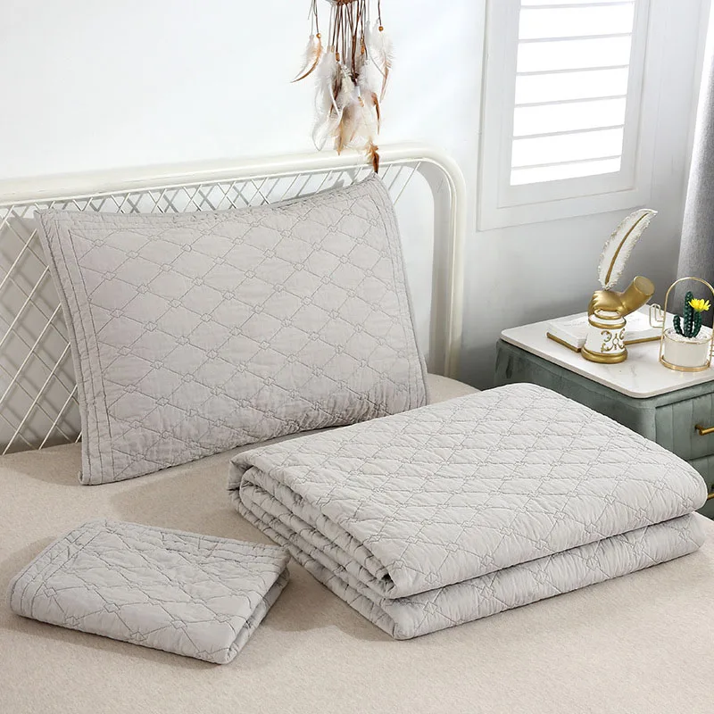 Economici Copriletti In Cotone Sulla Trapunta Del Letto Set 3 Pezzi Copriletto Grigio Federa Copriletto Trapuntato King Size Coperta Estiva Per Doppio