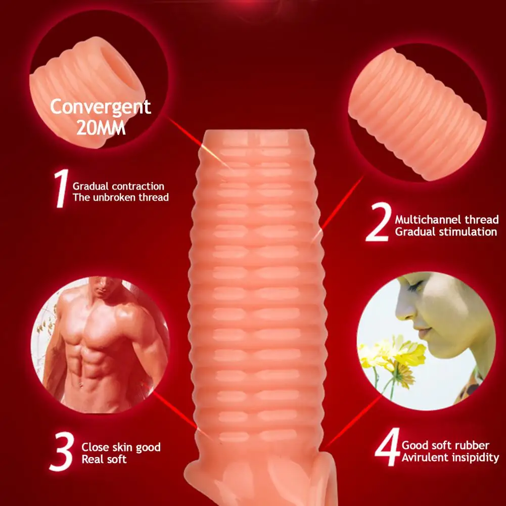 Мужской презерватив с задержкой эрекции для увеличения пениса резьбой