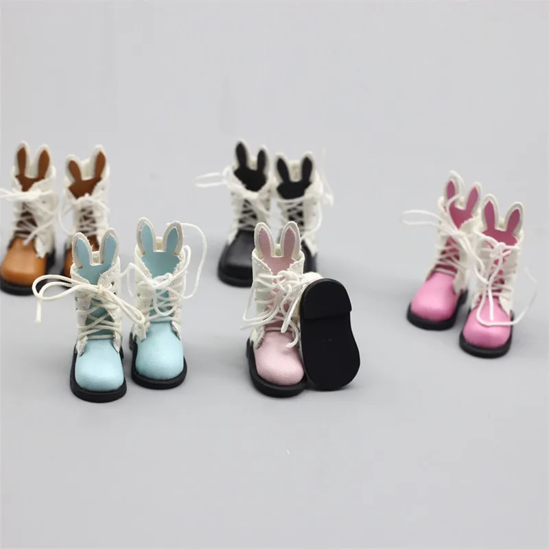 

6 colors cute rabbit ear leather shoes Blyth doll shoes straps long leather boots suitable for Blyth doll 1/6 doll accessories
