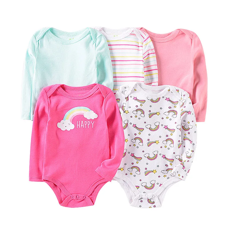 Боди с длинным рукавом для девочек 5 шт./лот цветочным принтом и радугой | Мать