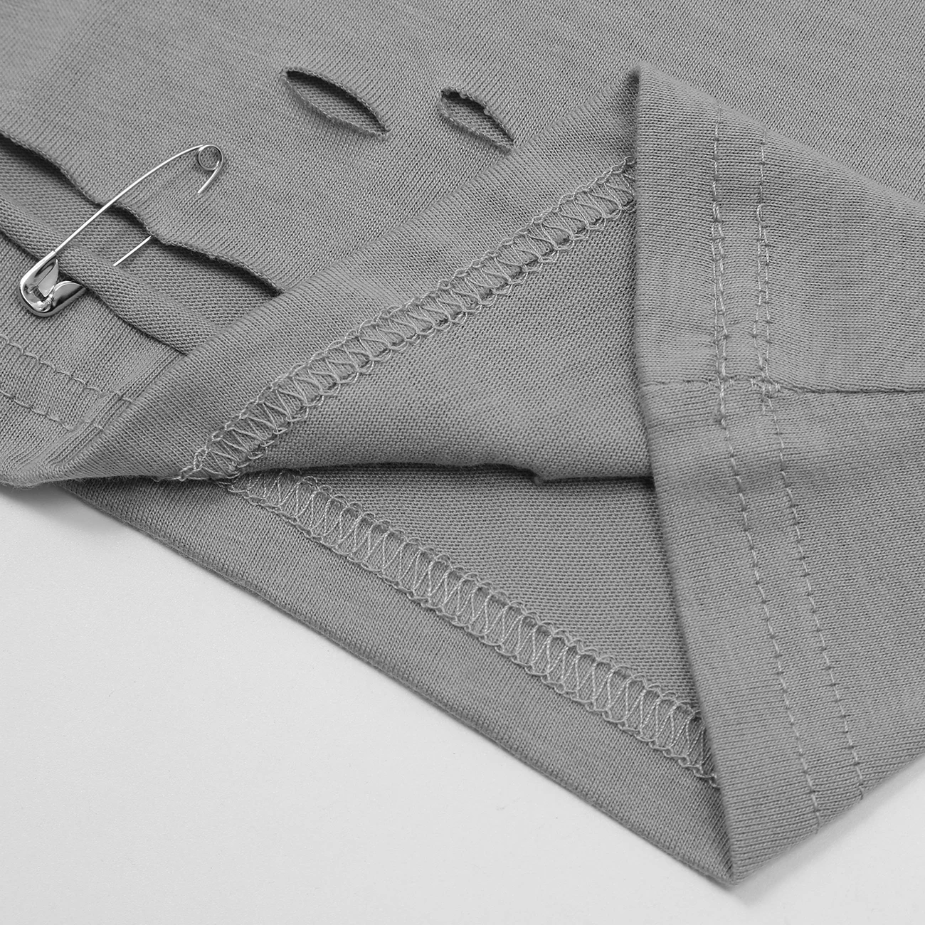 

LACIBLE Tshirts Hip Hop Harajuku Lip Print Pins Ripped Destroyed Holes Punk Rock Gothic Tee Shirts Streetwear Casual Loose Tops