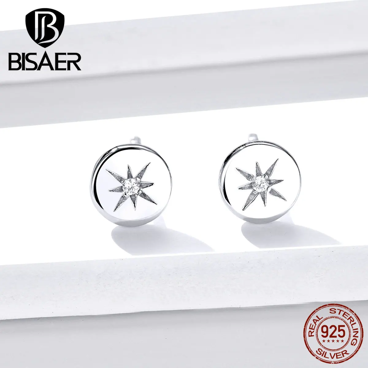 Простые серьги BISAER 925 пробы серебряные классические геометрические серьги-гвоздики для женщин и мужчин ювелирные изделия из стерлингового серебра ECE734