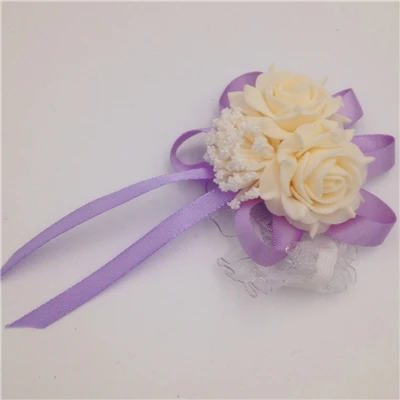 YO CHO Prom Beutiful PE розы вечерние цветы на запястье Свадебные наручные Цветы розовые подружки невесты шелковый корсаж ручной цветок для свадьбы - Цвет: light purpel