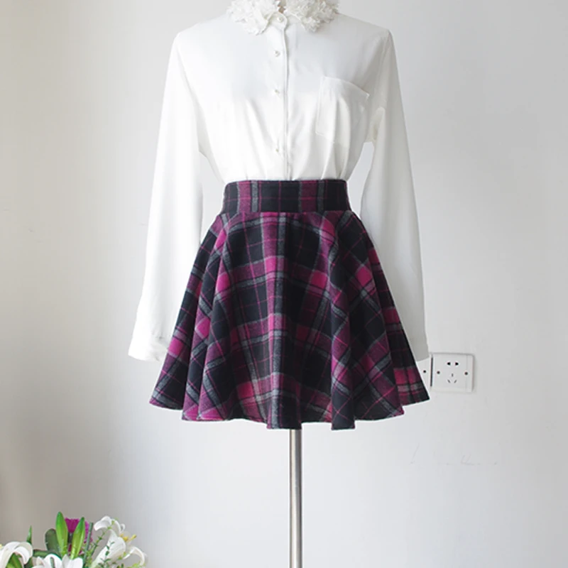 purple skirt lining Хлопковая юбка выше колена в шотландском стиле, Зимняя юбка в тонкую клетку с завышенной талией, короткая мини-юбка для школьниц - Цвет: purple skirt lining