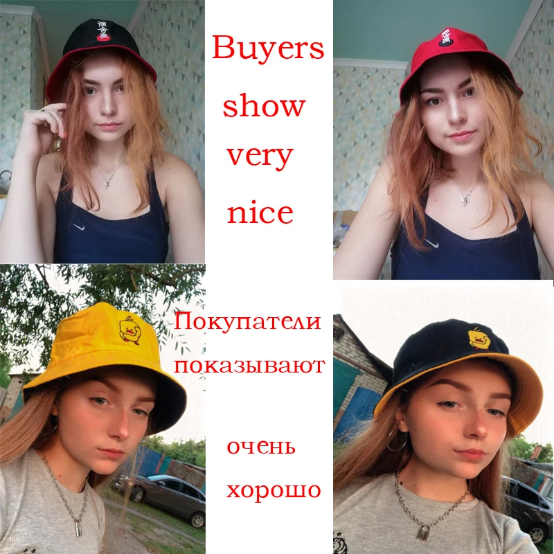 

Summer Duck smile Bucket Hat for Men Women Two Side Fashion Hip Hop Fisherman Hat Bob Boys Girls Outdoor Travel Hat Shade Panama