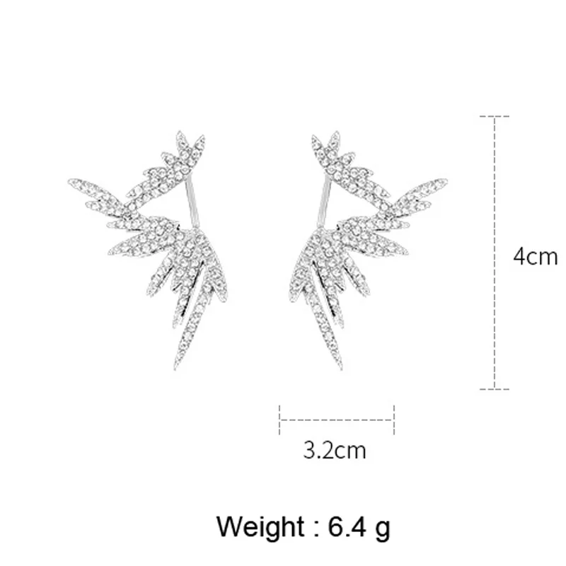 

USTAR Fashion Korean Wing Stud Earrings Silver Color Rhinestone Double side Earring for Women Weddings Party Jewelry gifts