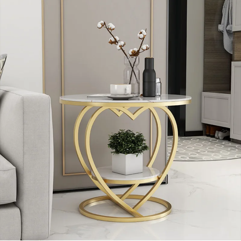 

Gold Marble Coffee Table Small Auxiliary Luxury Love Type Metal Round Tables Living Room Mesa Auxiliar Home Decoration