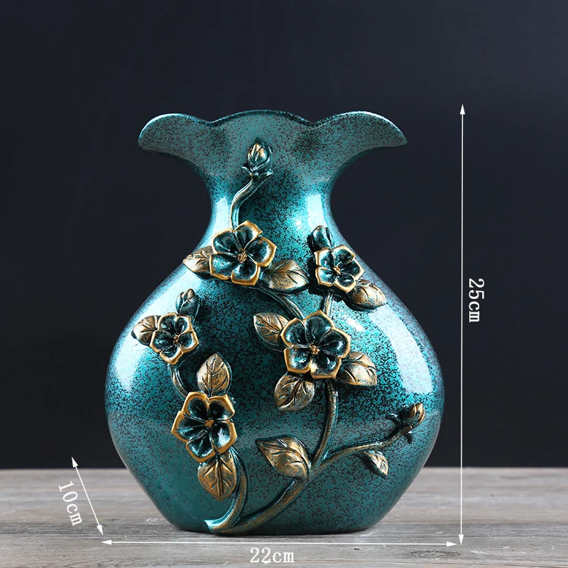 

Retro Green Resin Vase Decoration Luxury Large Vase Flower Pot Nordic Vases Modern Home Living Room Decoration Accessories Gifts