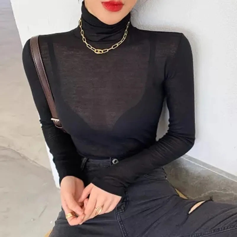 

Turtleneck Bottoming Shirts Women's Autumn Spring Sexy Wear 2022 New Sexy Thin Slim Top Long-sleeved T-shirt