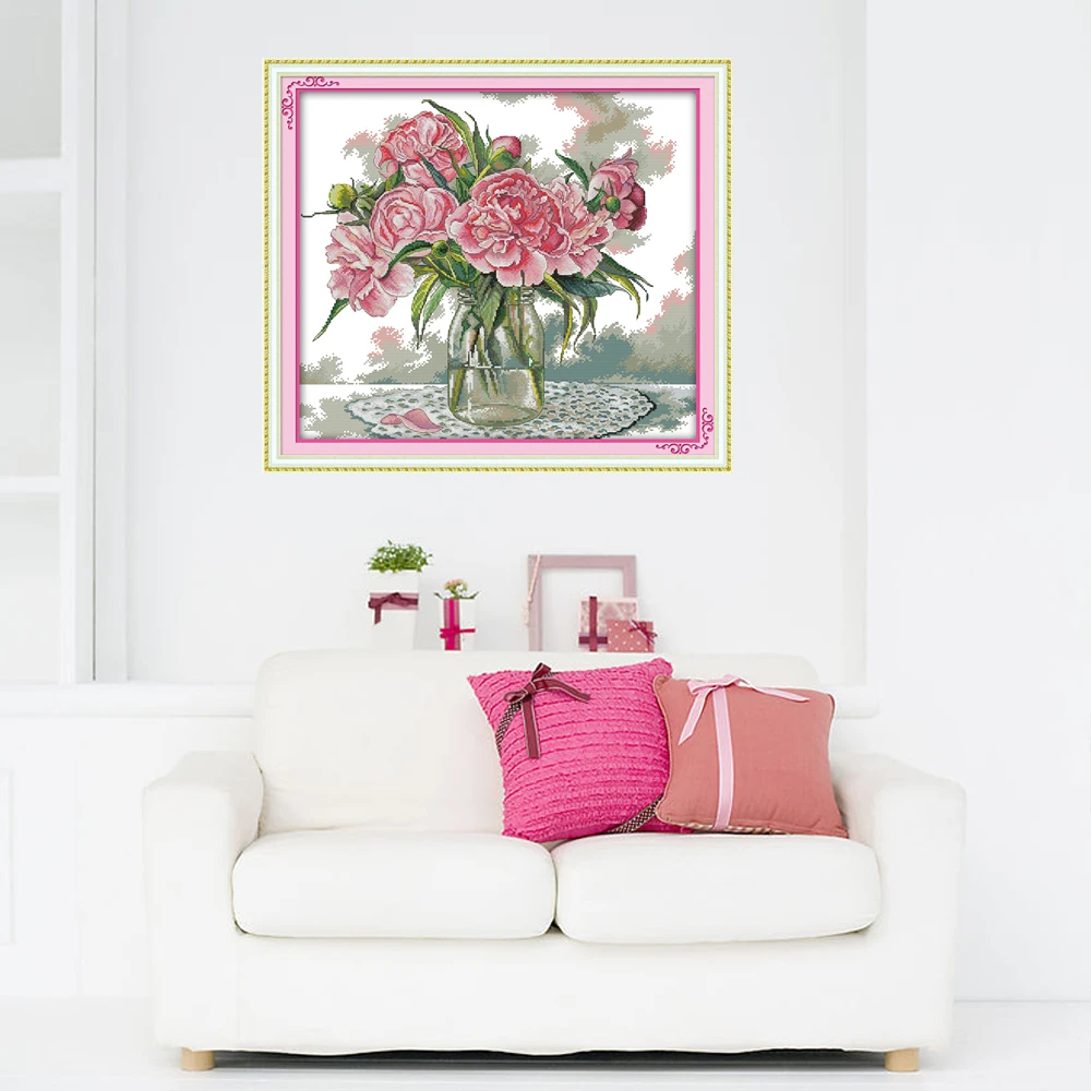 Набор для вышивки крестиком DMC 11 и 14CT из хлопковой нитки с изображением пионов |