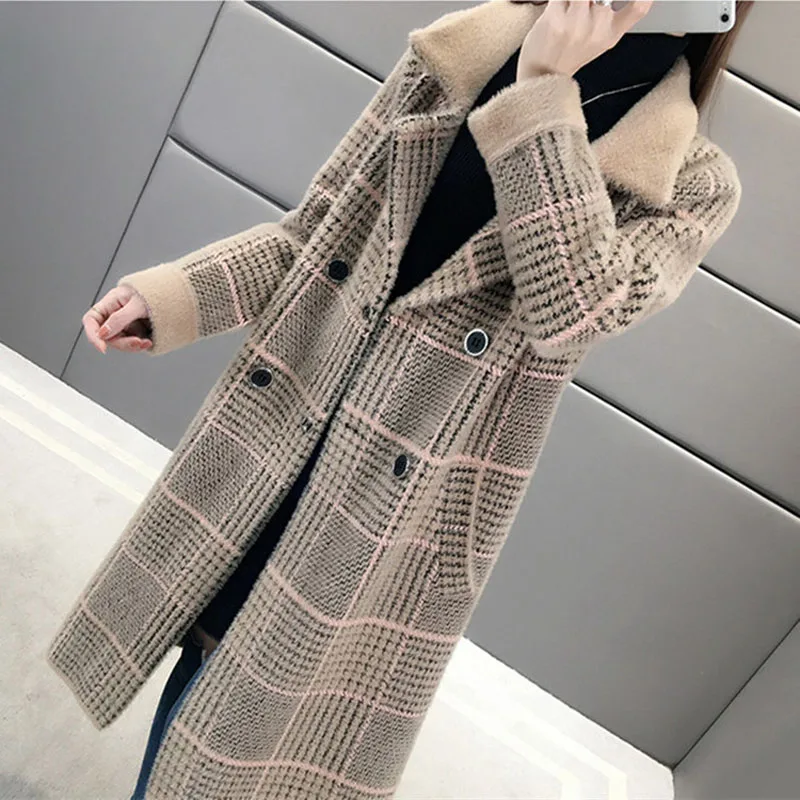 

Модный женский вязаный кардиган из искусственной норки и кашемира с длинным рукавом, пальто, плотный свитер, верхняя одежда, повседневная теплая одежда, весна-осень-зима 2020