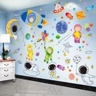 Наклейки на стену с астронавтами, космосом, планетами, Мультяшные детские наклейки сделай сам, наклейки для детской комнаты, спальни, детской комнаты, украшение для дома