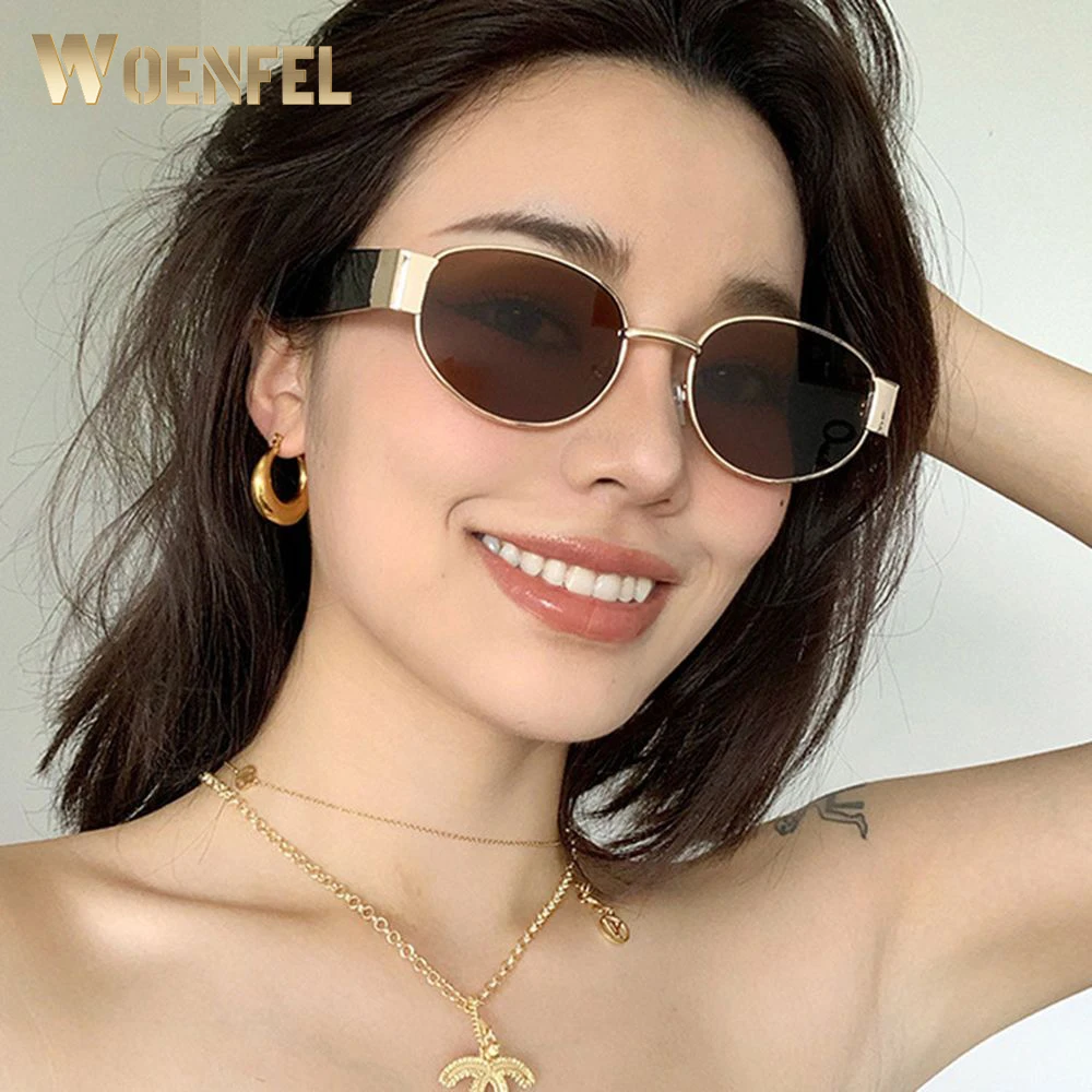 

WOENFEL New Fashion Vintage Sunglasses Women Oval Retro Designer Sun Shades Glasses Men Luxury Brand Metal Frame Female Eyewear