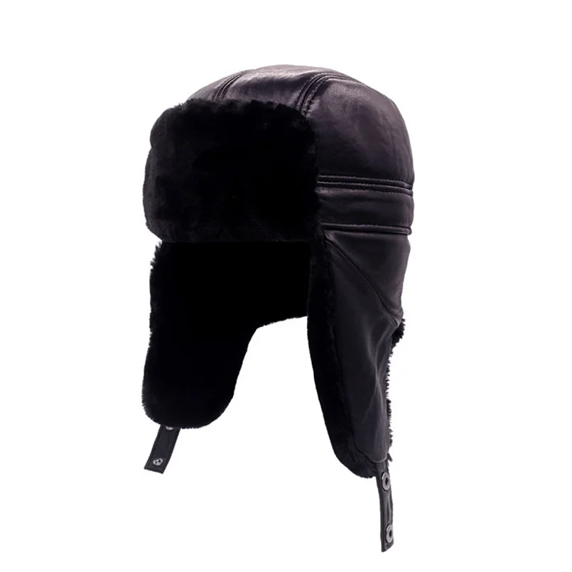 Зимние шапки бомберы из натуральной кожи мужские и женские меховые утепленные
