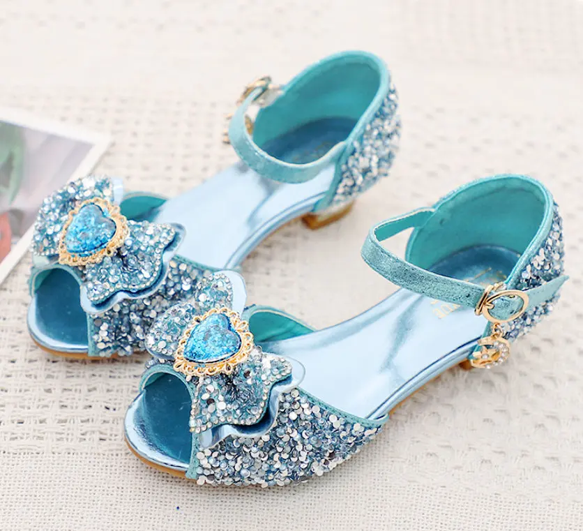 

New Summer Girls Children Kids Princess Sandals Rhinestone Glitter Sandals Dress Wedding Party Dress Butterfly High heel Shoes