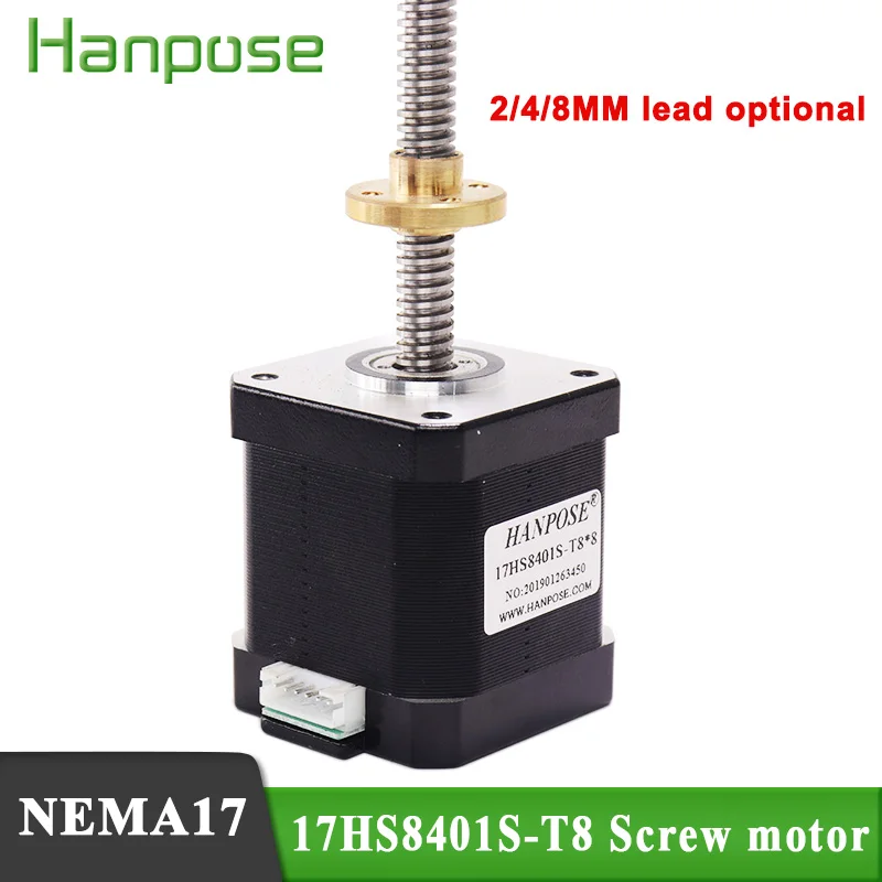 

hanpose Nema17 Stepper Motor 4-lead 52N.cm 17HS8401S-T8*8 Rod Linear screw motor 100-300mm with Trapezoidal Lead Screw motor