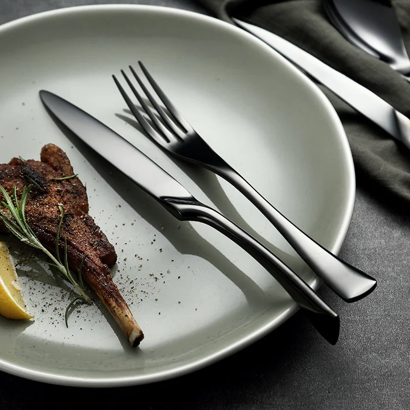 4 шт/16 шт/24 шт высококлассные черные столовые приборы из нержавеющей стали набор