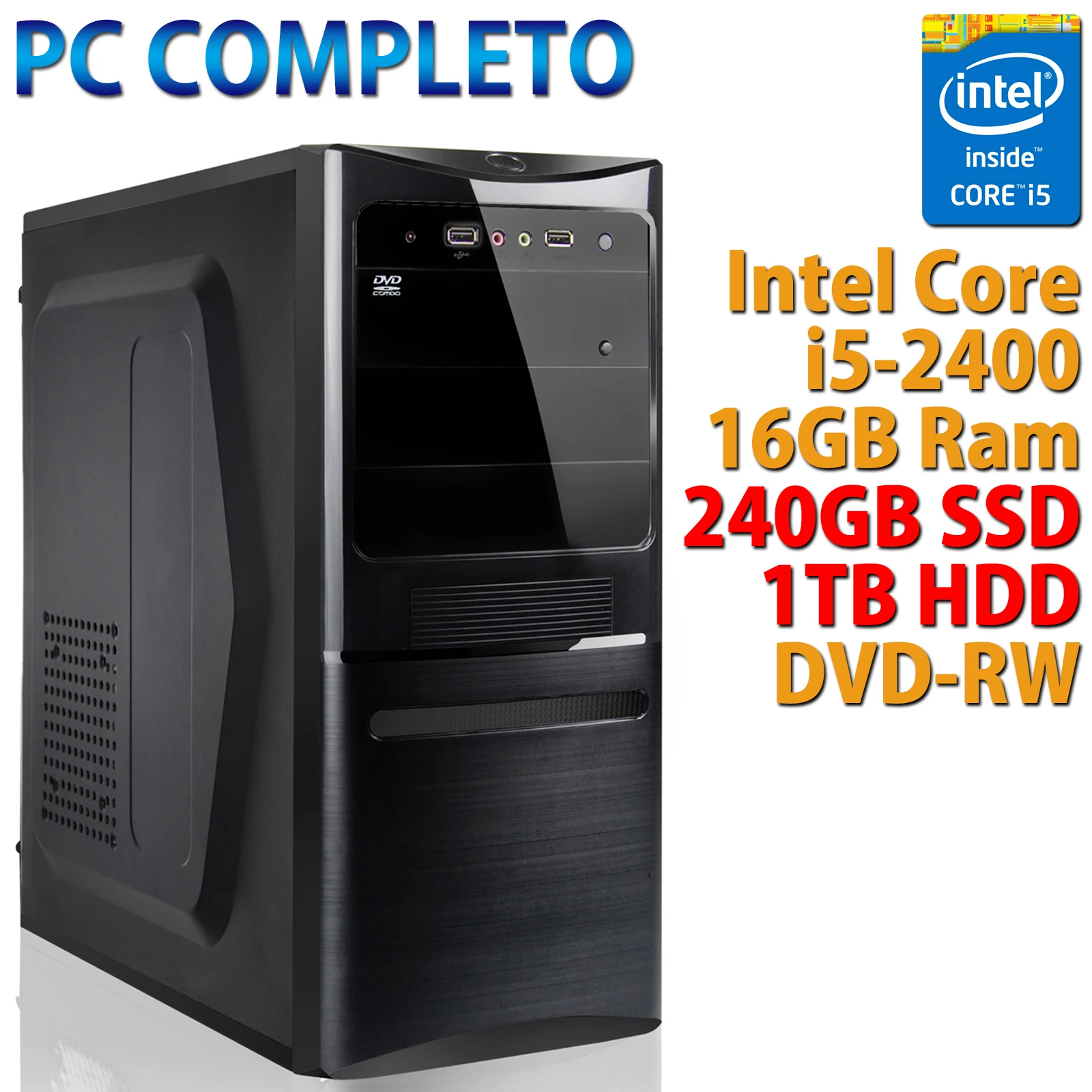 Компьютер в сборе Intel Core i5-2400 Ram 16GB SSD 240GB жесткий диск 1 ТБ DVD-RW USB 3 0 HDMI |