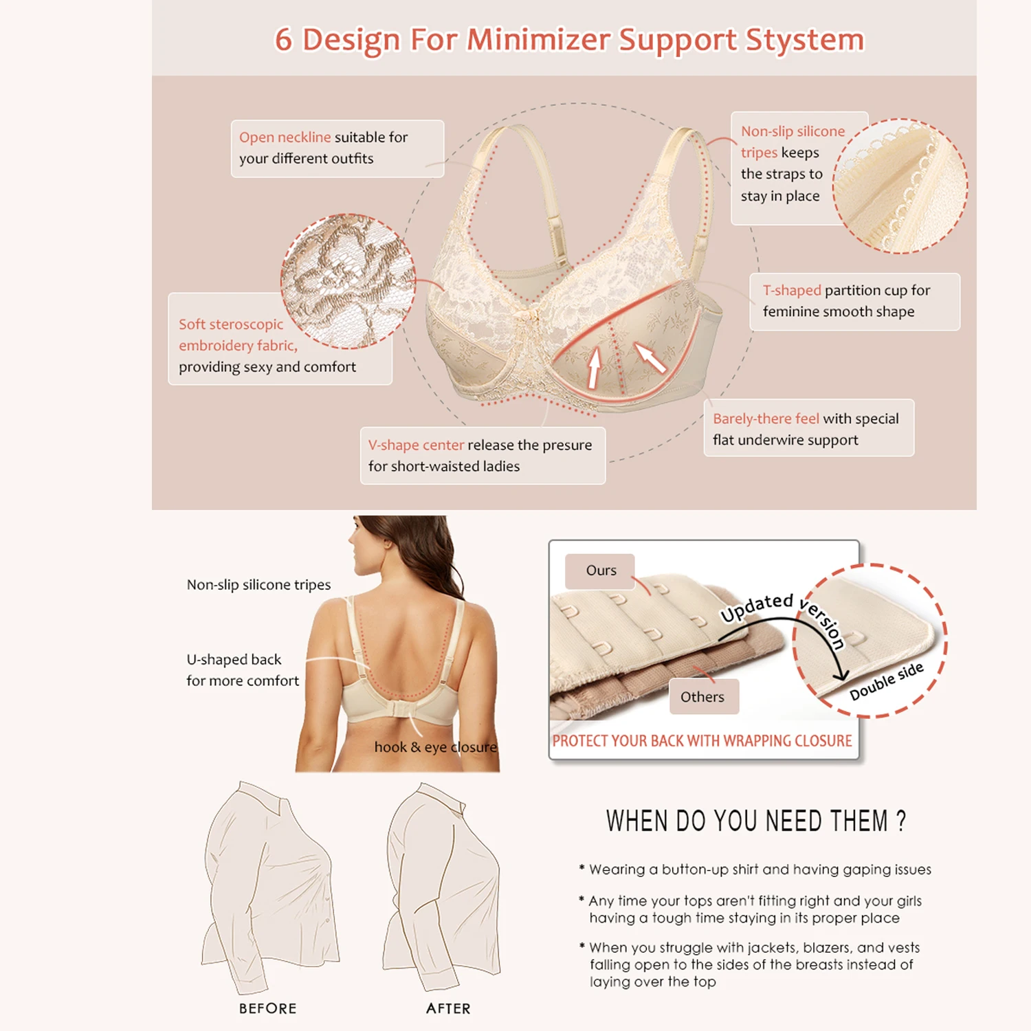 Бюстгальтер-минимайзер женский с чашками пуш-ап кружевной Бралетт на косточках