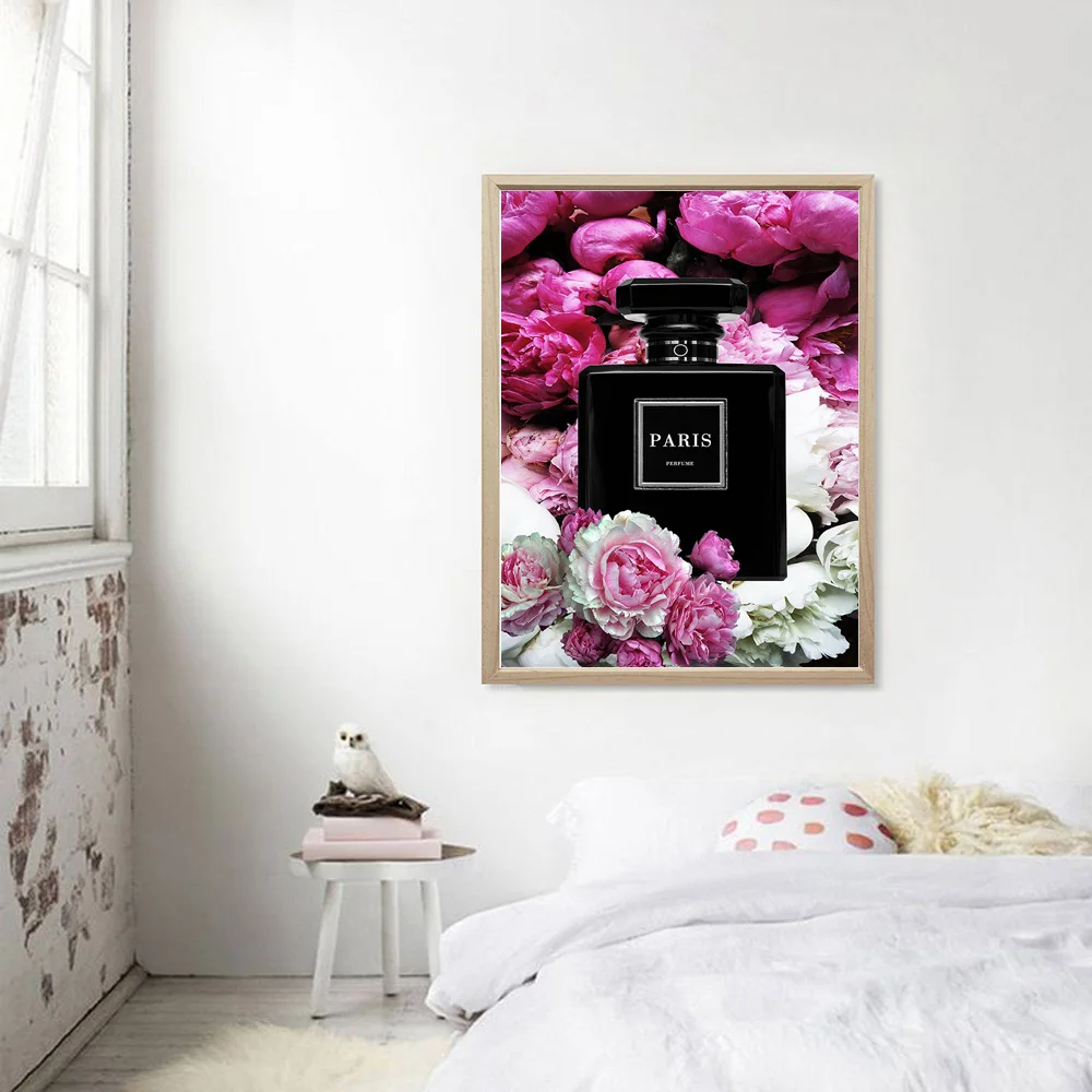 

Fashion Paris wall art canvas painting Nordic Perfume Flower Book Handbag posters and prints For Living Room unframed