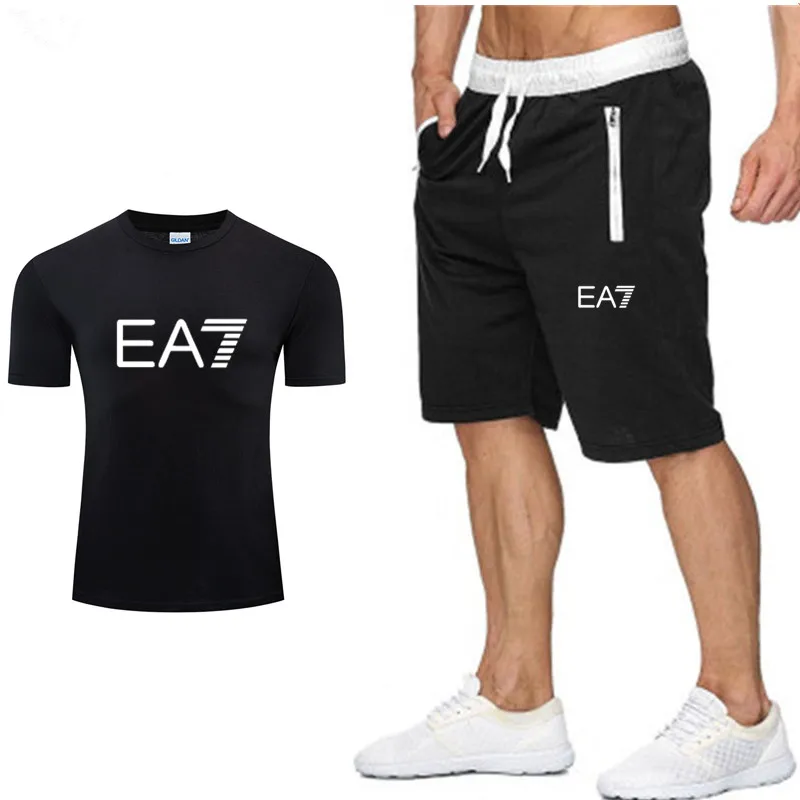 

2021 new digital printing summer thin men's fashion two piece T-shirt + shorts Plus size S-2XL