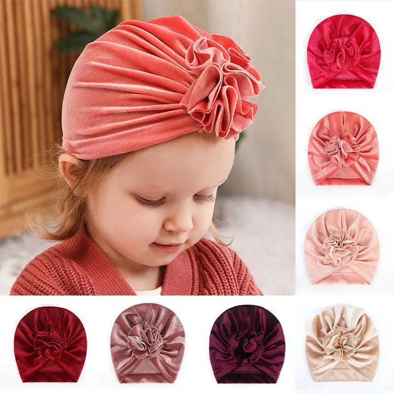 Шапка-тюрбан детская осенне-зимняя с цветами | Аксессуары для одежды
