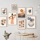 Пейзаж, растительный геометрический постер, модная женская Настенная картина на холсте, минималистичный принт в стиле бохо, украшение для дома, гостиной