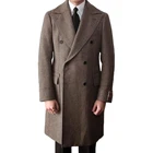 Мужские костюмы в британском стиле с рисунком гусиные лапки, мужские костюмы на заказ, двубортный Блейзер, деловой длинный пиджак