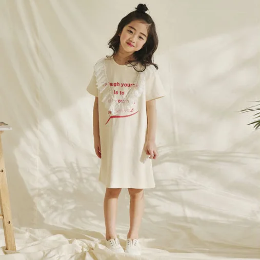 Girl Summer Dress New Cotton Kids Dresses for Girls Lace Patchwork Leisure Children T-shirt Baby Princess #5066 | Детская одежда и