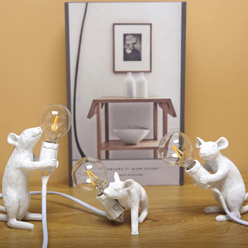 

Cute Animal Table Lamp Resin Mouse Table Lamps for Bedroom Art Deco Beside Lamp Living Room Reading Lamp Decoration E12 Light