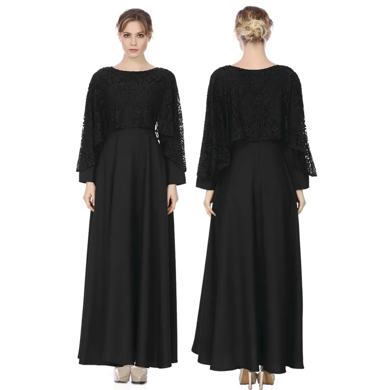 Black dress Поддельные 2 шт женские мусульманские костюмы традиционная исламская одежда турецкий арабский Ид Мубарак абайя платье кружевное женское платье - Цвет: Black dress