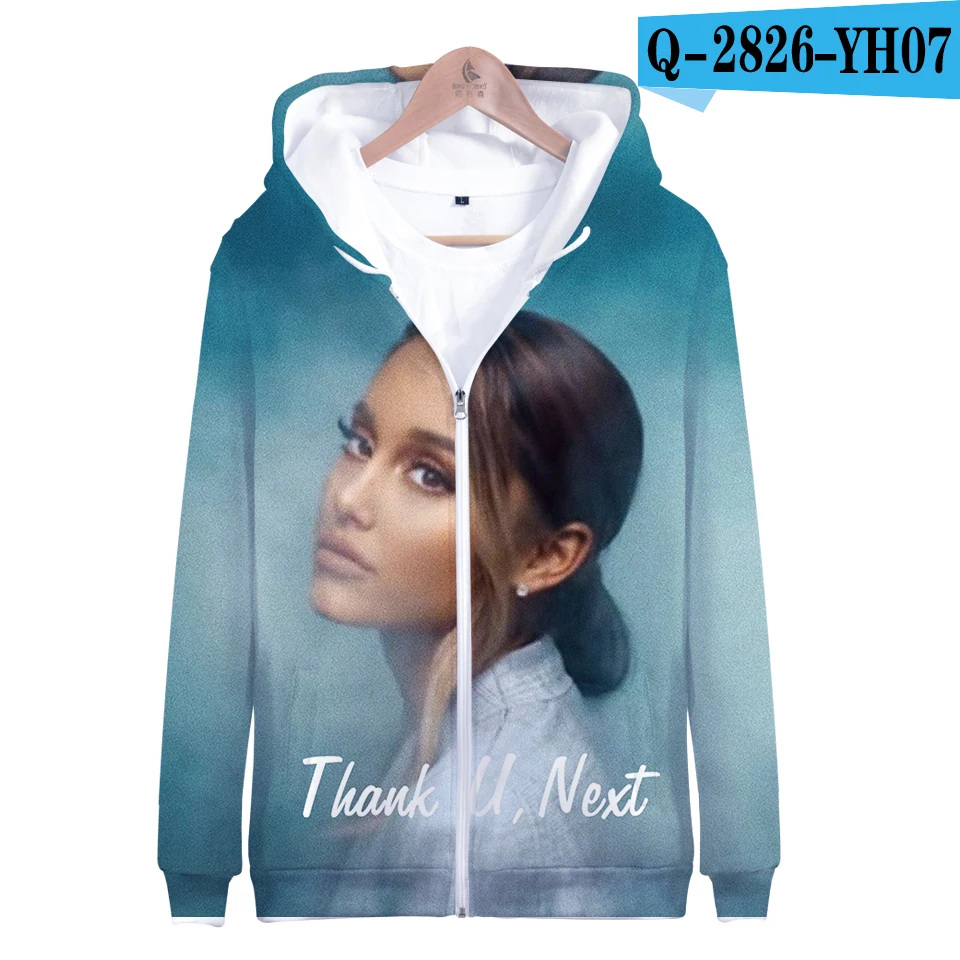 Thank U Next Harajuku толстовки на молнии с капюшоном куртка осень/зима мода певица Ариана Гранде 3D толстовки - Цвет: 3D