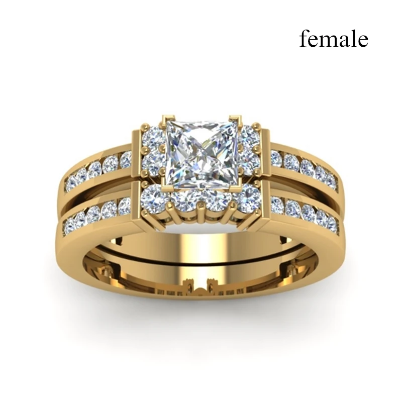 Парное кольцо стразы из нержавеющей стали с геометрическим золотым узором