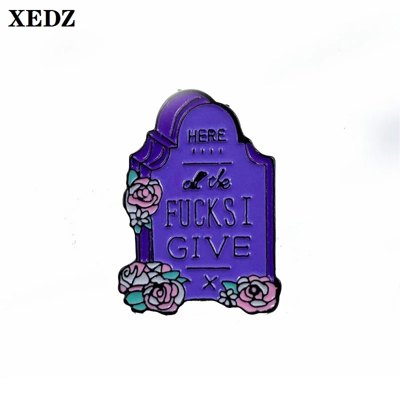 XEDZ ужасная надгробия металлическая эмалированная булавка буквы цветы памятные