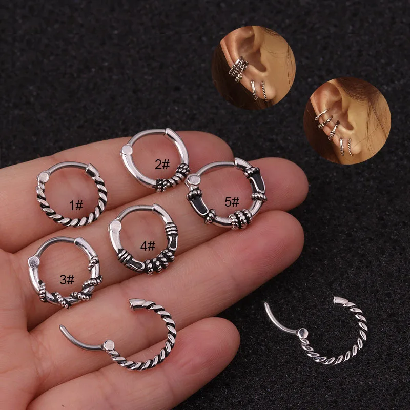 

New 1PC 10mm Stainless Steel Vintage Silver Color Septum Hoop Nose Ear Piercing Jewelry Helix Cartilage Daith Snug Earring