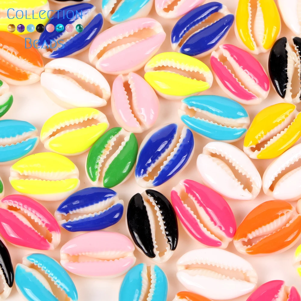 

10Pcs Natural Colourful Dripping Oil Seashell Cowrie Conch Loose Spacer Beads Beach Sea Shells DIY For Jewelry Making Bracelet
