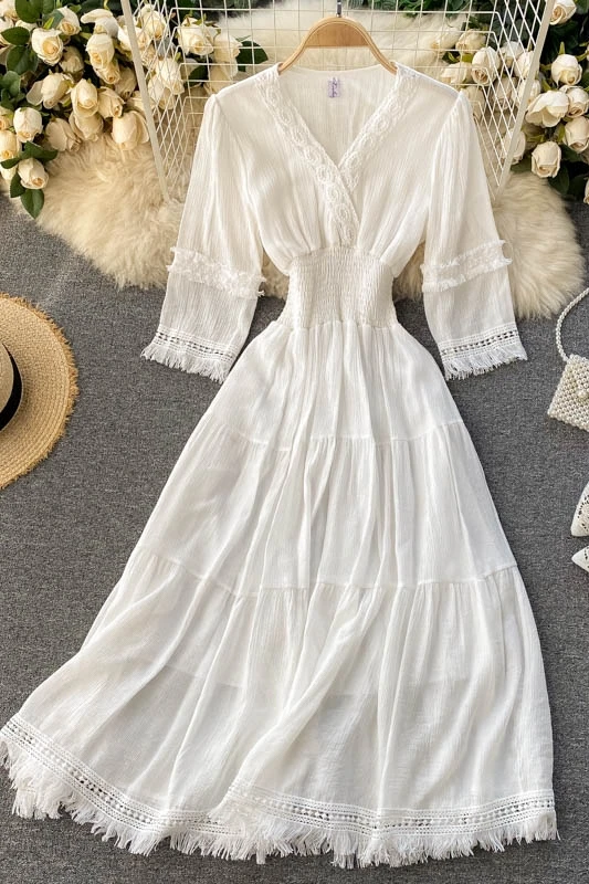 

Spring 2021 new goddess fan temperament V-neck slim long retro bohemian holiday dress women