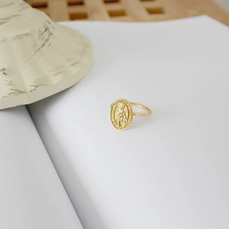 S925 Стерлинговое Серебряные золотые Девы Марии и откройте кольцо указательный