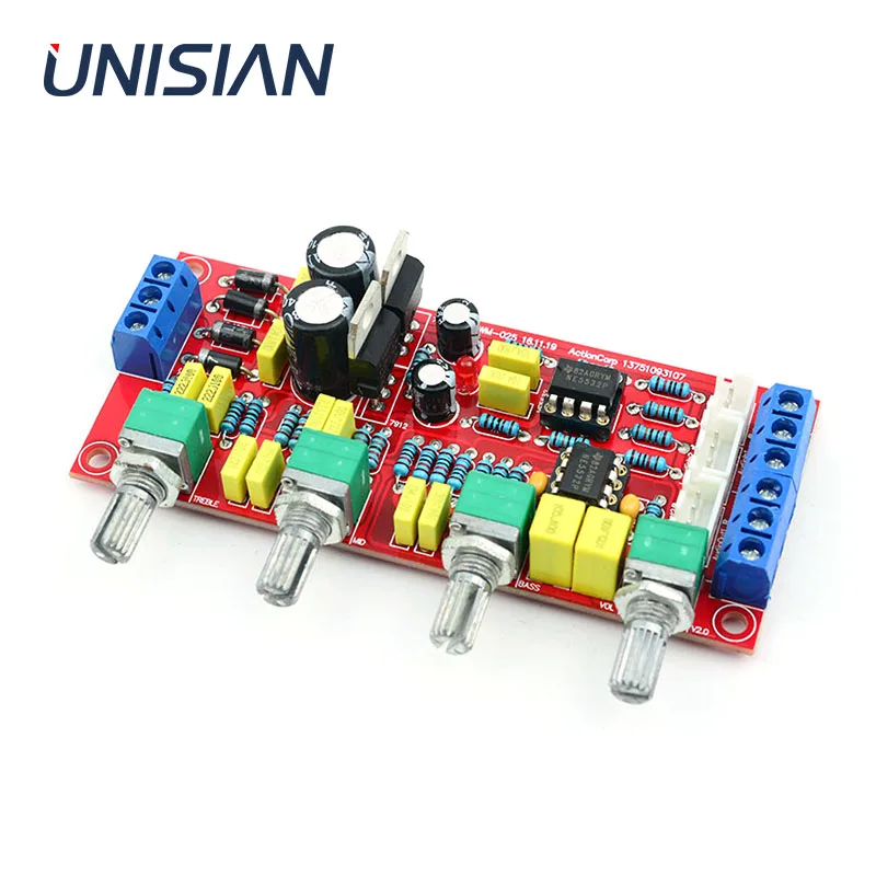 

UNISIAN NE5532 OP-AMP HIFI Preamplifier Bass Treble Volume Tone Control Board For Amplifiers DIY KIT Dual AC12V