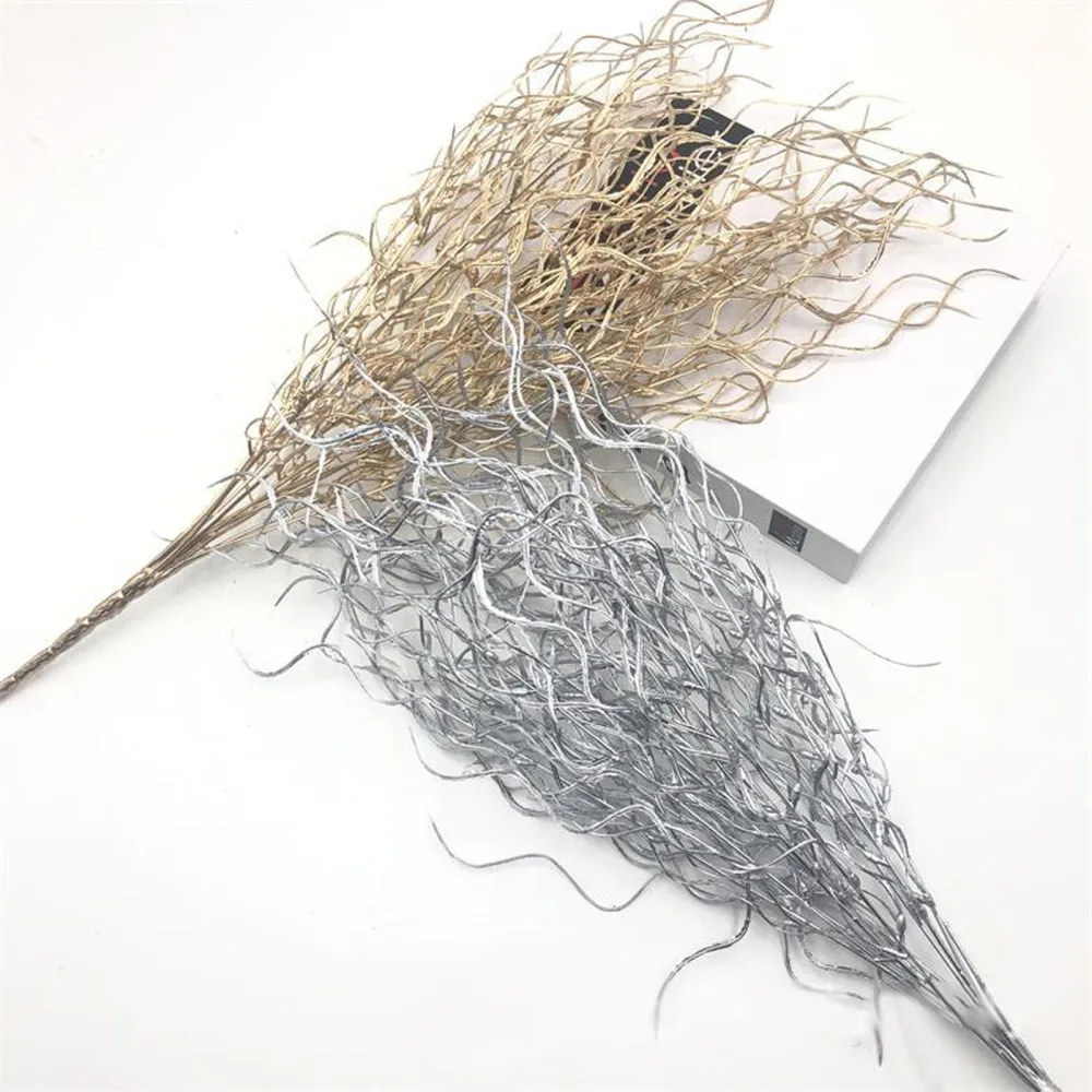 Фигурная ветка смоченная золотом и серебром имитация растения для свадебного