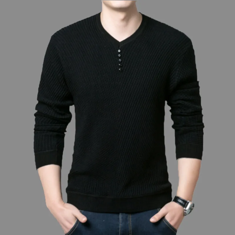 

V Neck Sweater Men Casual Pullover Male Spring Autumn Slim Fit Long Sleeve Shirt Mens Sweaters Knitted Wool Solid Pull Homme