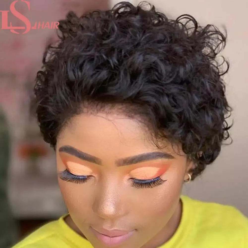 LS HAIR Jerry Curly Bob Lace Front Wigs Pixie Cut Wig 150 Desnity Remy Hair Brazilian Short Curly Lace Closure Human Hair Wig