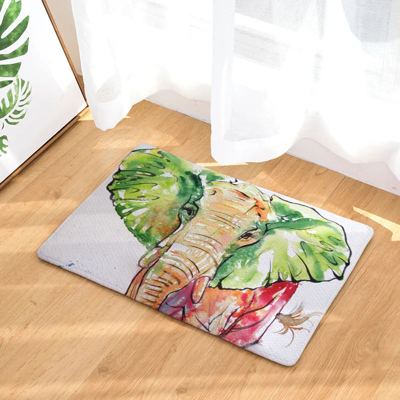 

Elephant Print Flannel Entrance Indoor Mat Cartoon Animal Decorative Kitchen Carpet Rectangle Home Decor Anti Slip Bathroom Rugs