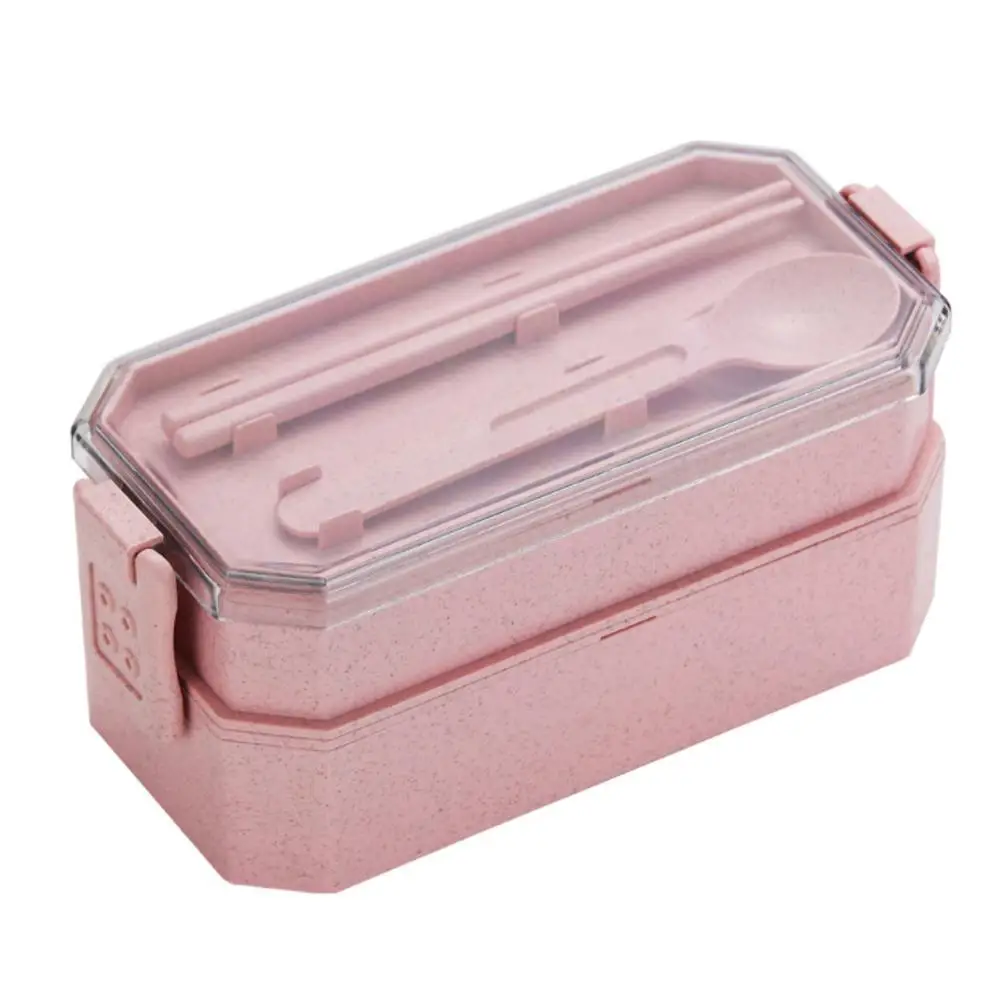 

Portable Bento Lunch Box Food Container Food Grade PP+Wheat Straw Microwavable With Spoon Chopsticks Leak-proof Eco-Friendly