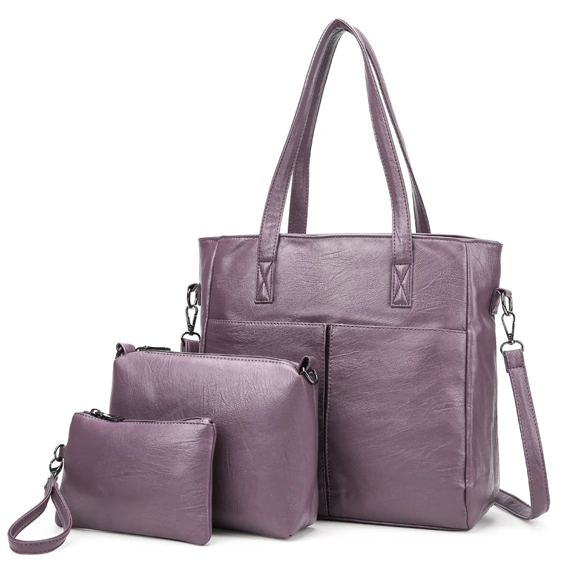 Kmuysl's new stylish retro solid color shoulder bag large capacity three-piece high-quality leather waterproof | Багаж и сумки